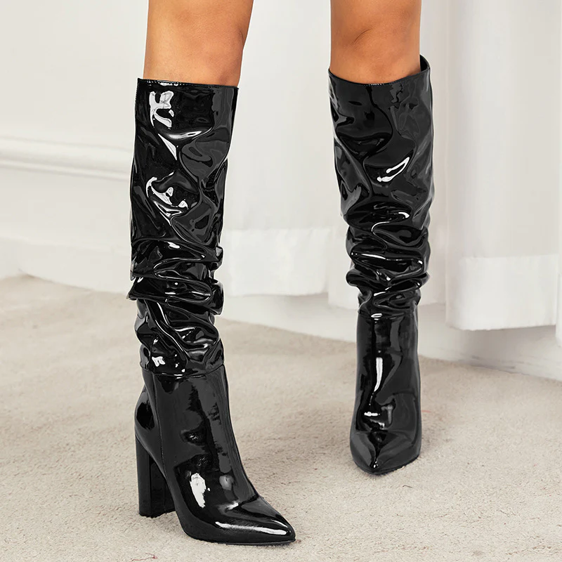 Sophie Knee High Block Leather Boots - Image 7