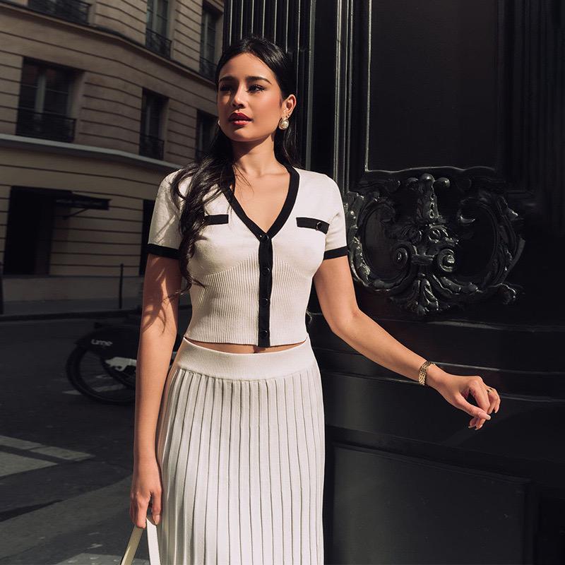 Soria Luxe Soft Knit Coord Set- Set Of Skirt And Top In Off White - Image 2