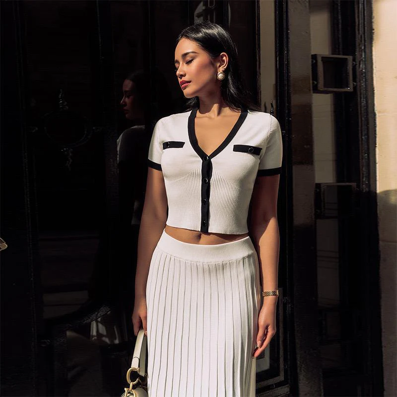Soria Luxe Soft Knit Coord Set- Set Of Skirt And Top In Off White - Image 4