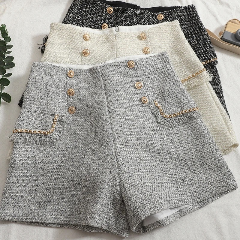 Sula Premium Tweed Shorts with Buttons In Black - Image 2