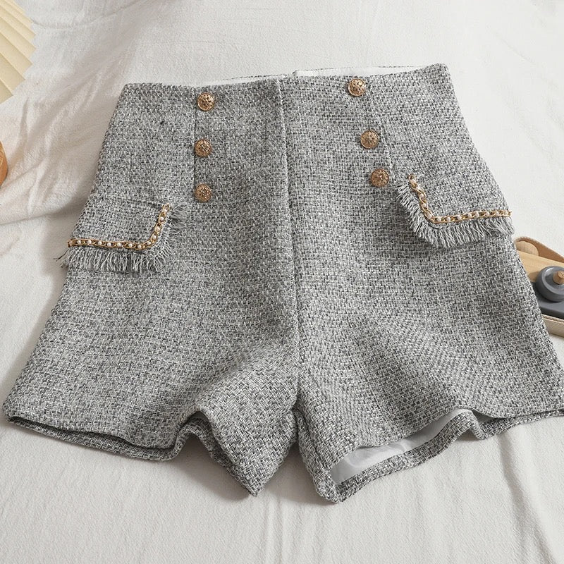 Sula Premium Tweed Shorts with Buttons In Black - Image 3