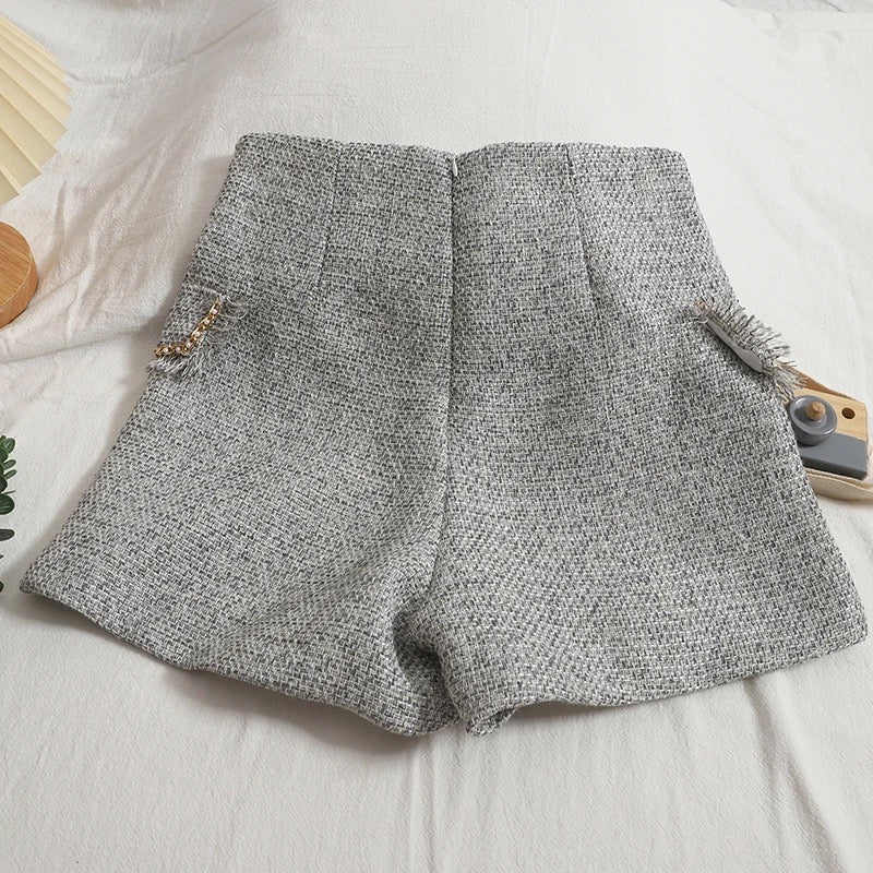 Sula Premium Tweed Shorts with Buttons In Grey - Image 2