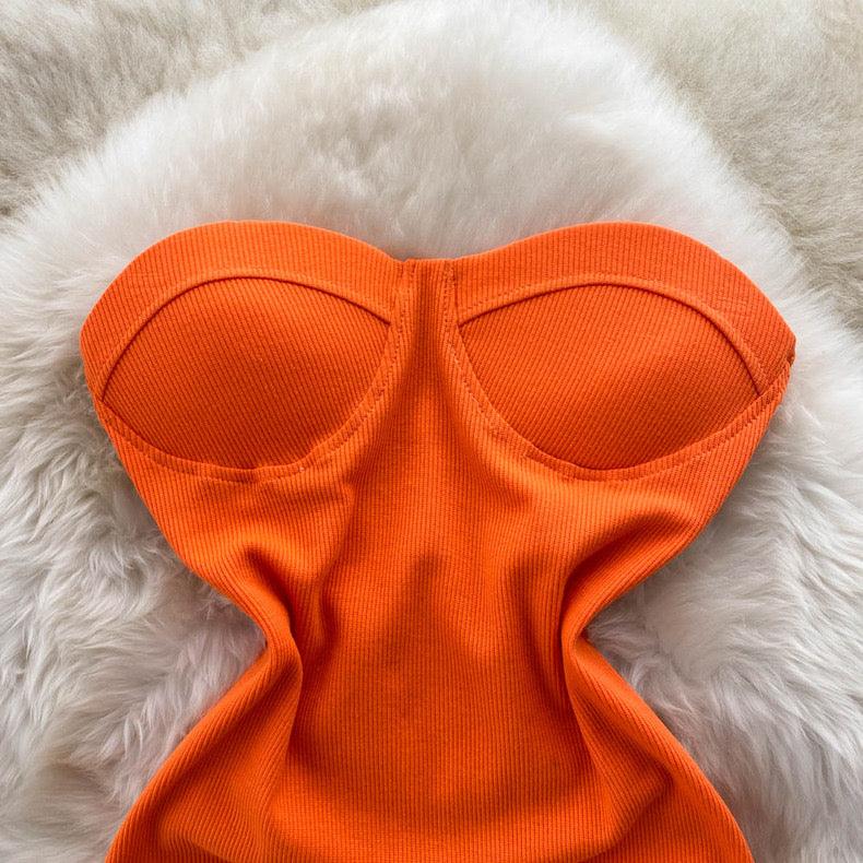 Suzie Tube Bodycon Dress In Orange - Image 3