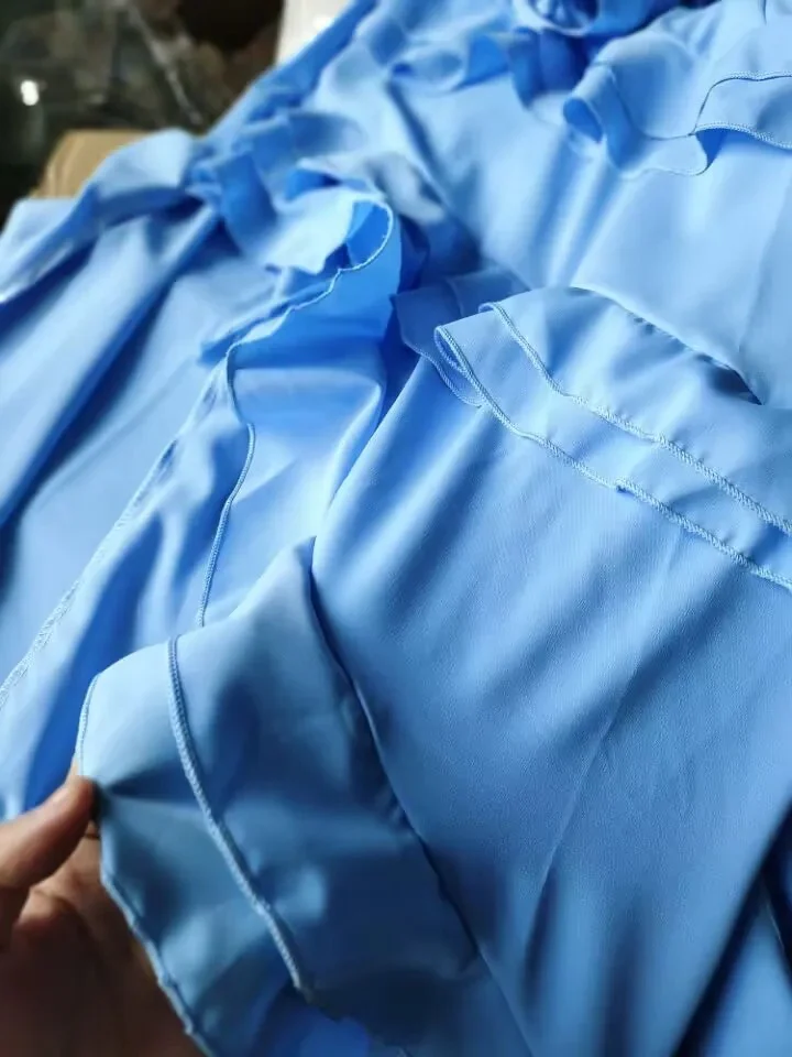 Swiss Ruffled Maxi Dress in Blue - Image 3