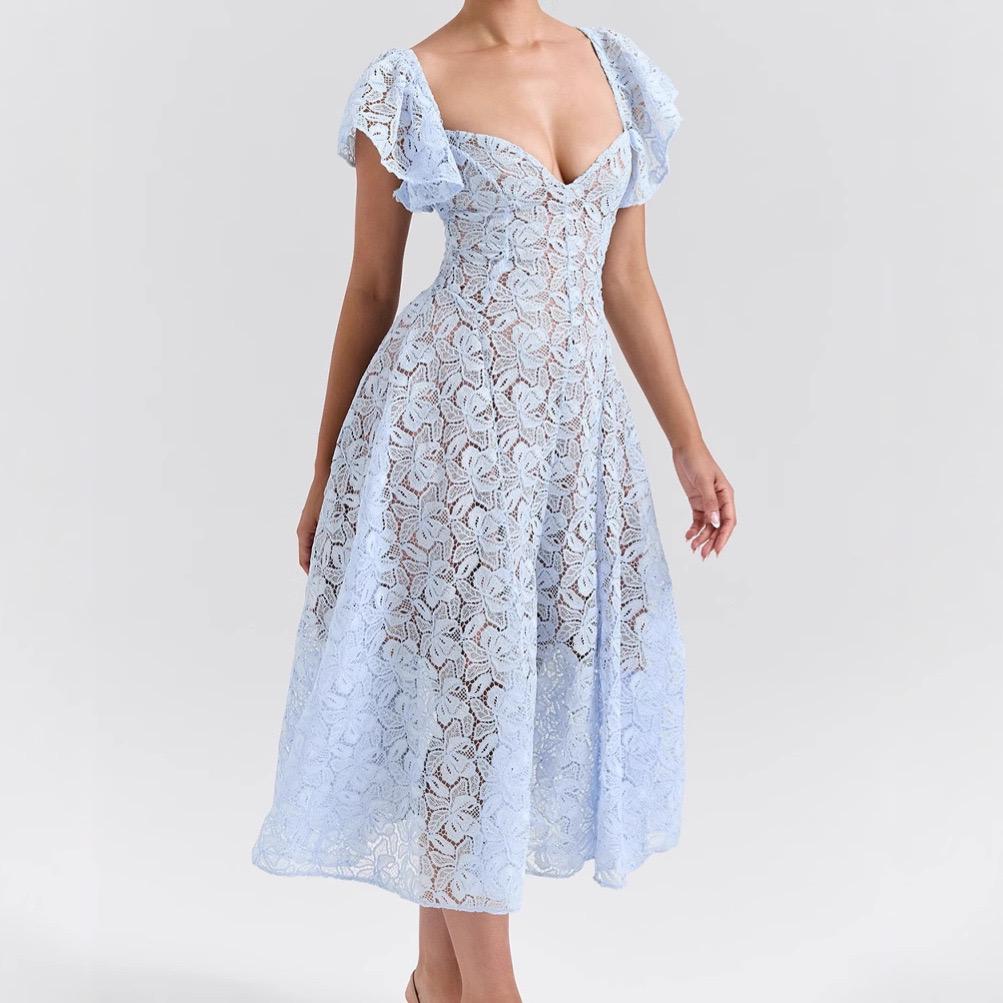 Tena Luxury Lace Midi Dress In Blue - Image 3