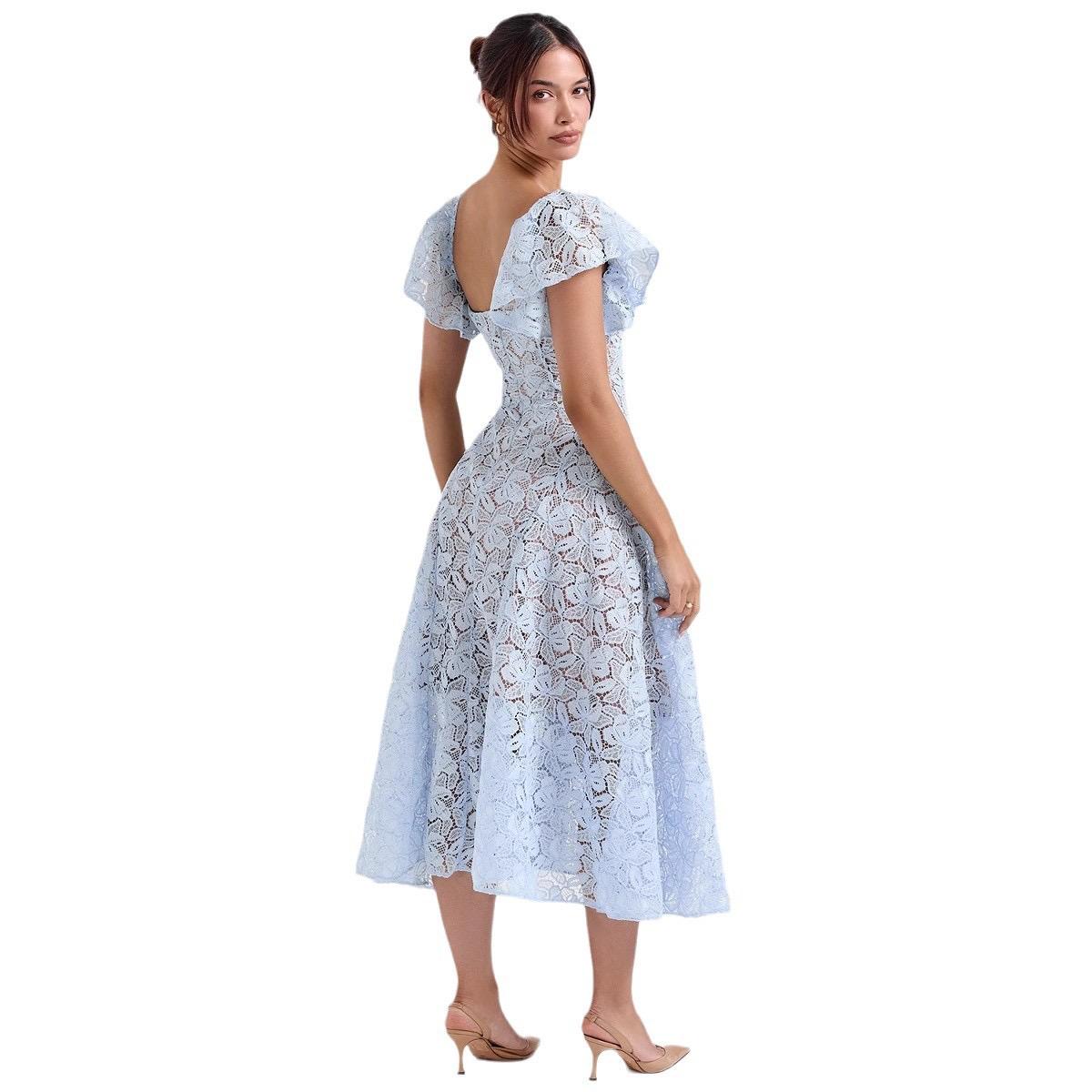 Tena Luxury Lace Midi Dress In Blue - Image 4