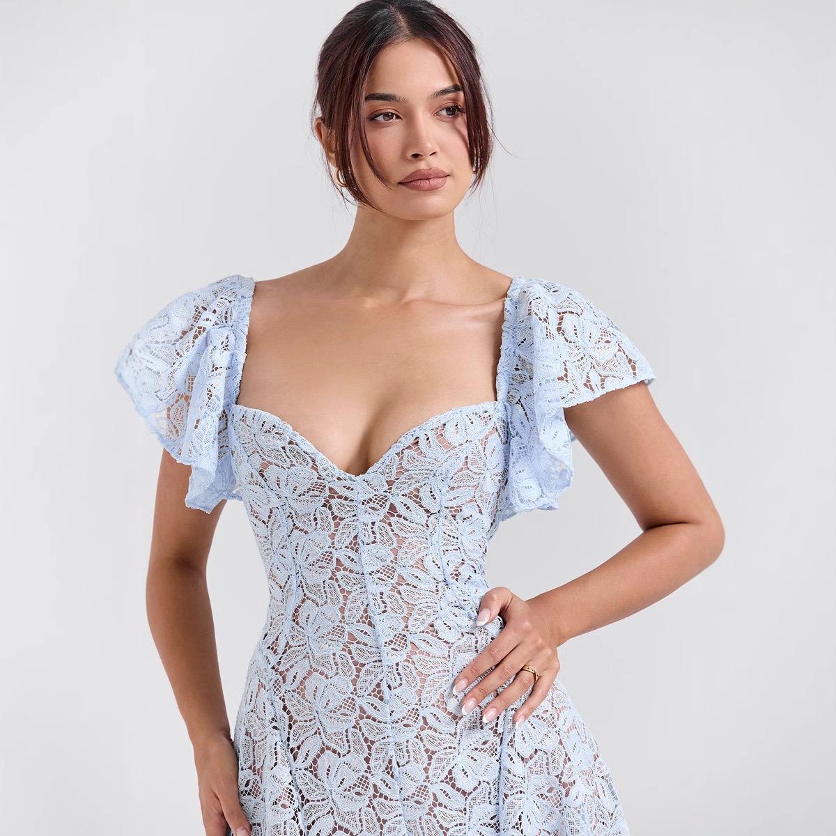 Tena Luxury Lace Midi Dress In Blue - Image 5