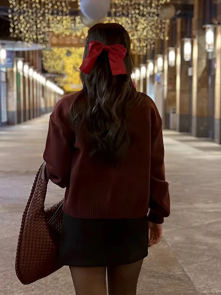 Topaz Bow Oversized Cardigan In Red - Image 2