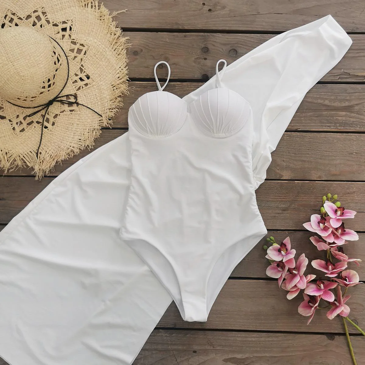 Trope Luxe Swimsuit With Coverup In White - Image 6