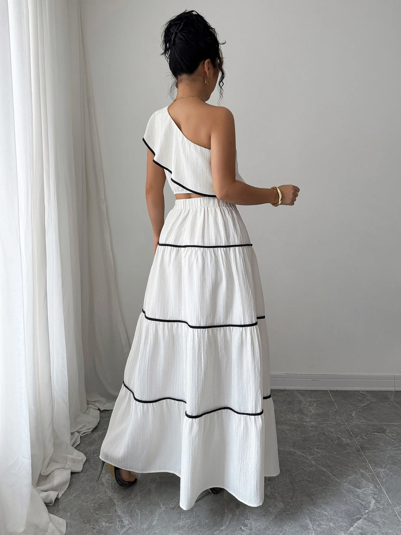 Valentino One-Shoulder Top With Skirt Coord Sets In White - Image 7