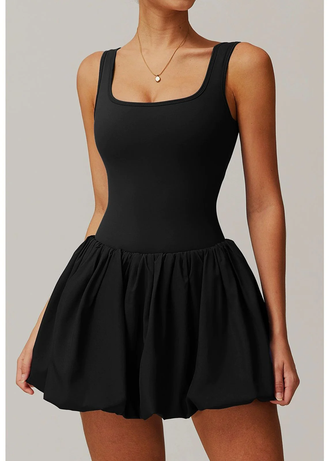 Venessa Statement Balloon Dress With Attached Short In Black