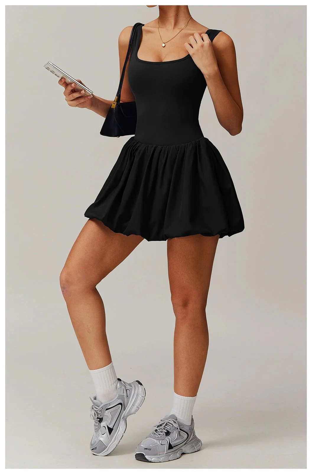 Venessa Statement Balloon Dress With Attached Short In Black - Image 2