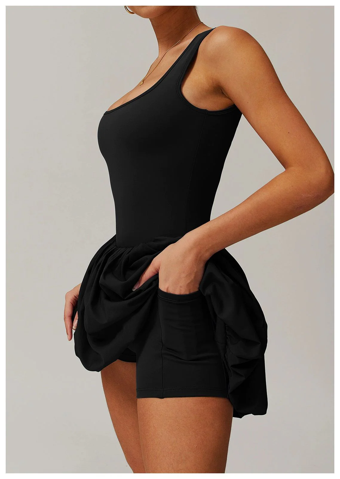 Venessa Statement Balloon Dress With Attached Short In Black - Image 4