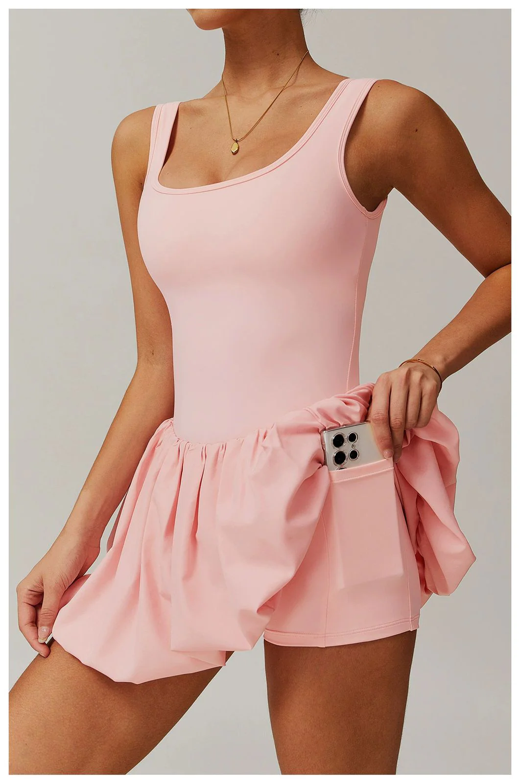 Venessa Statement Balloon Dress With Attached Short  In Pink - Image 2