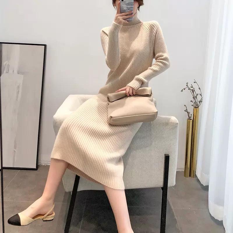 Vienna Knit Midi Dress In Beige - Image 3