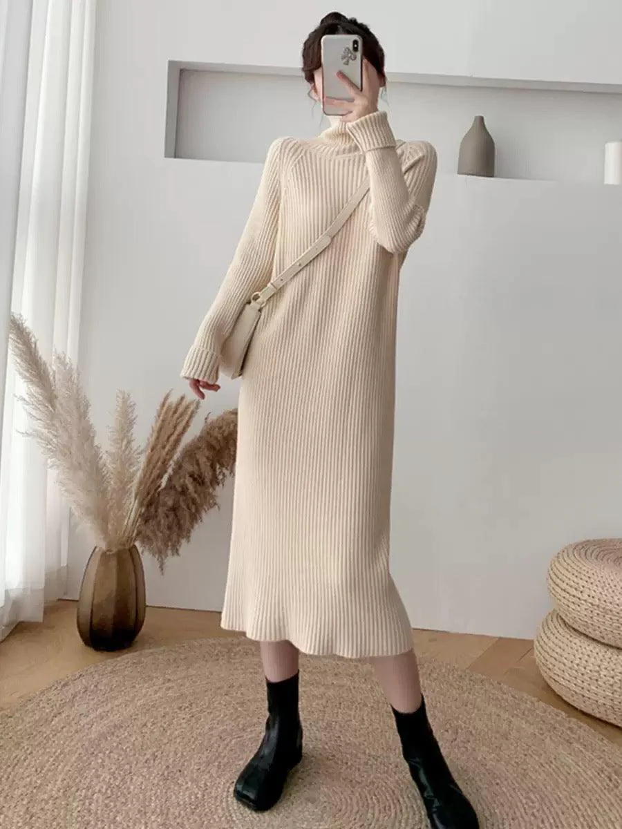 Vienna Knit Midi Dress In Beige - Image 4