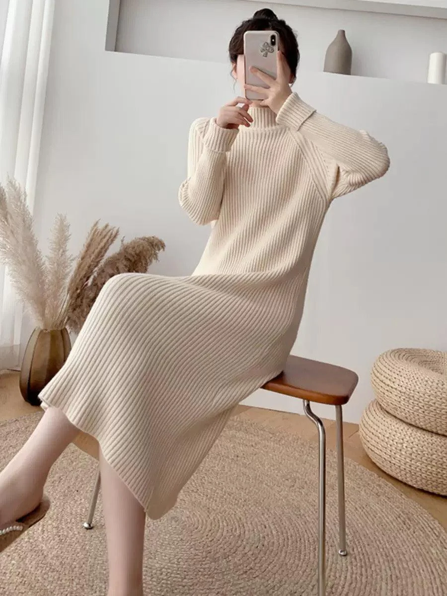 Vienna Knit Midi Dress In Beige - Image 5
