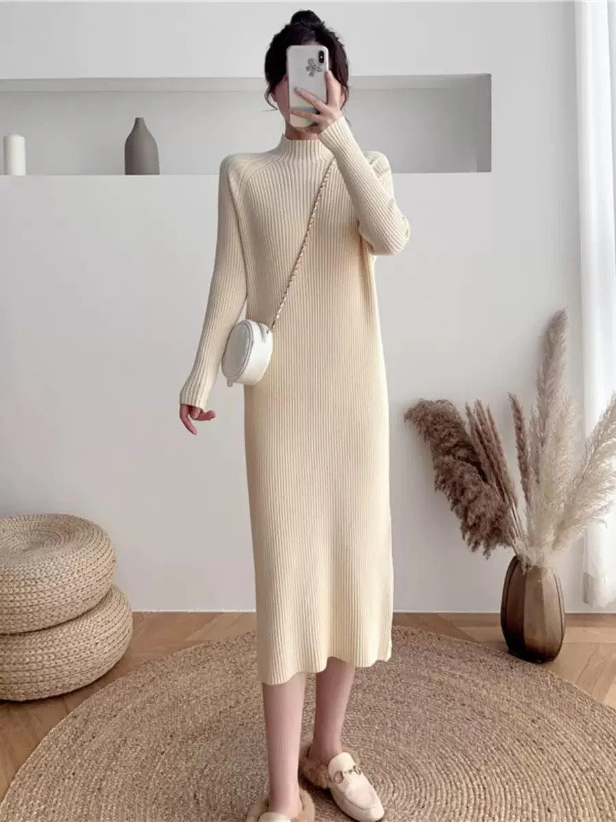 Vienna Knit Midi Dress In Beige - Image 6