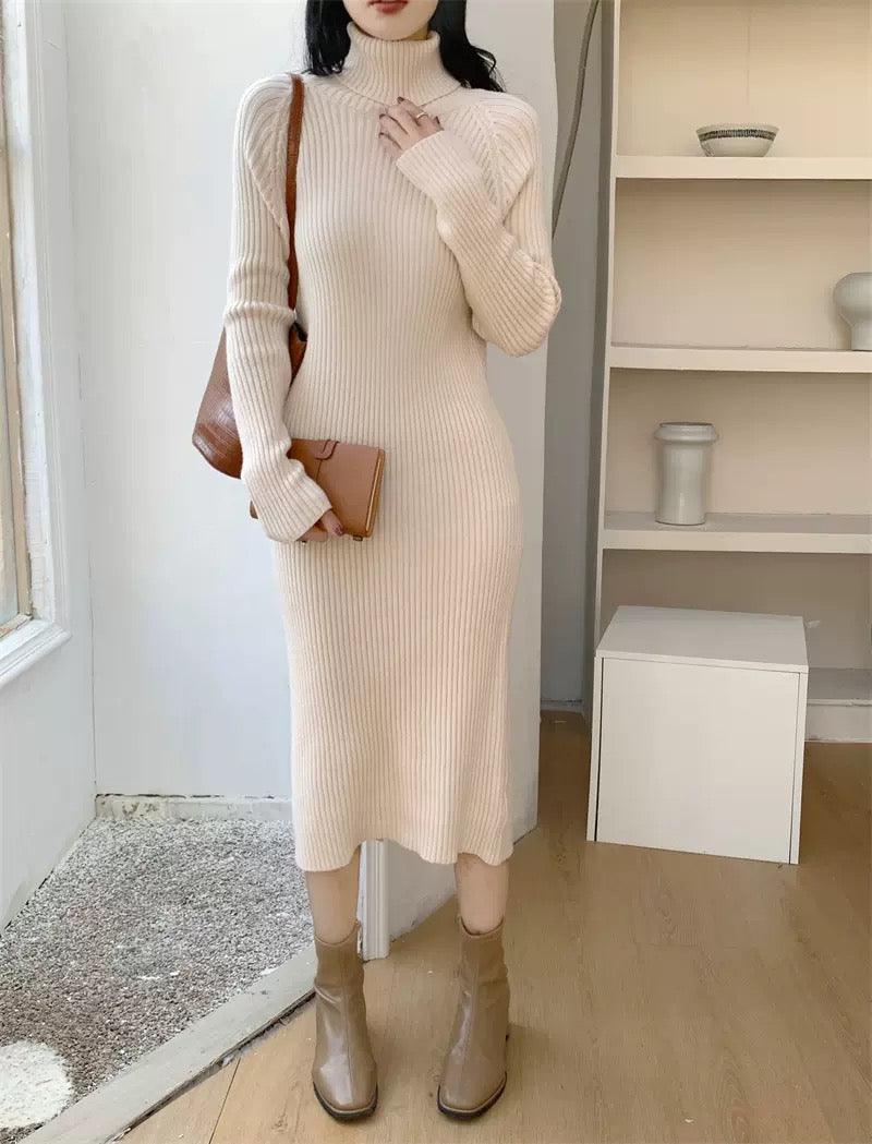 Vienna Knit Midi Dress In Beige - Image 8