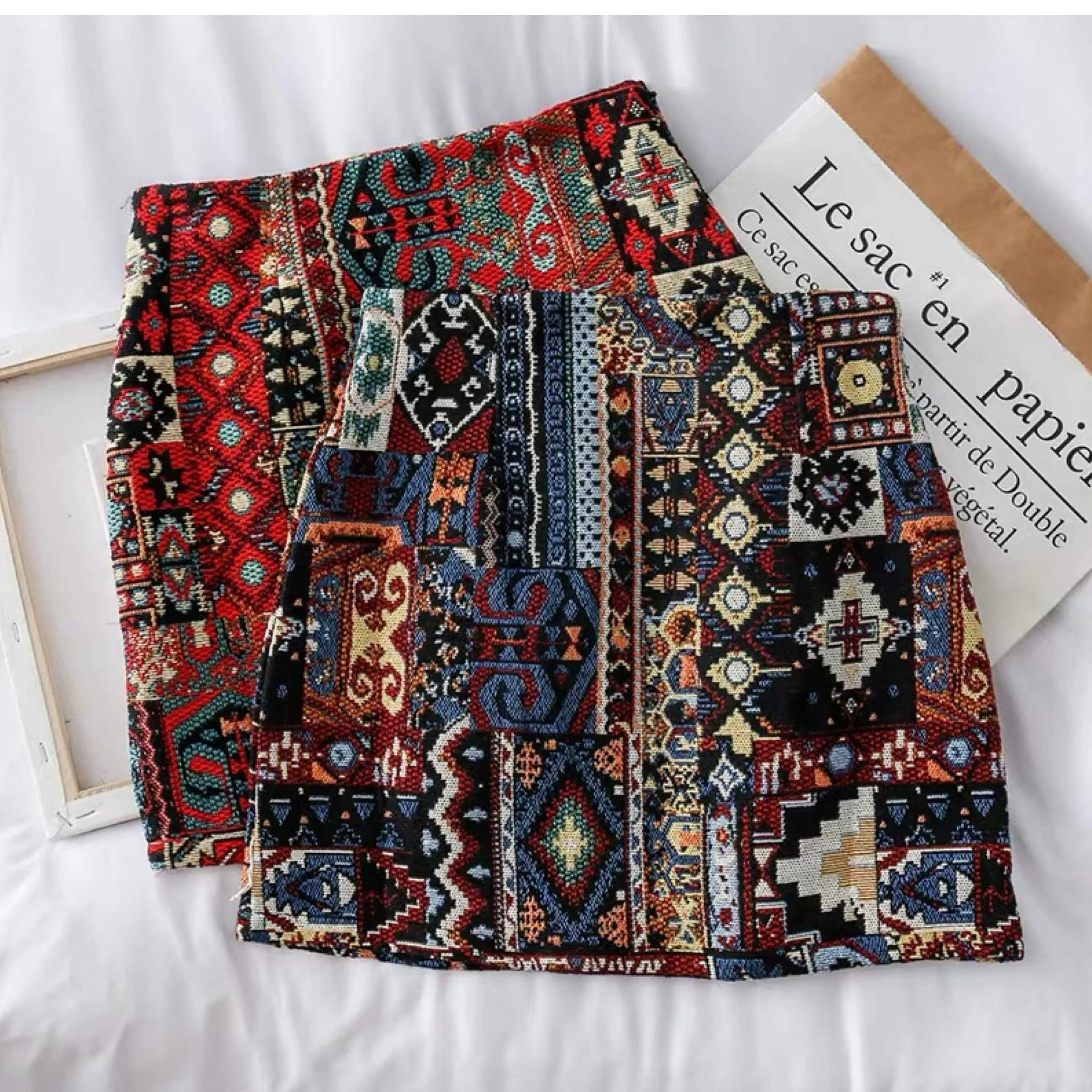 Vintage Tesla Embroidered Skirt In Blue - Image 2
