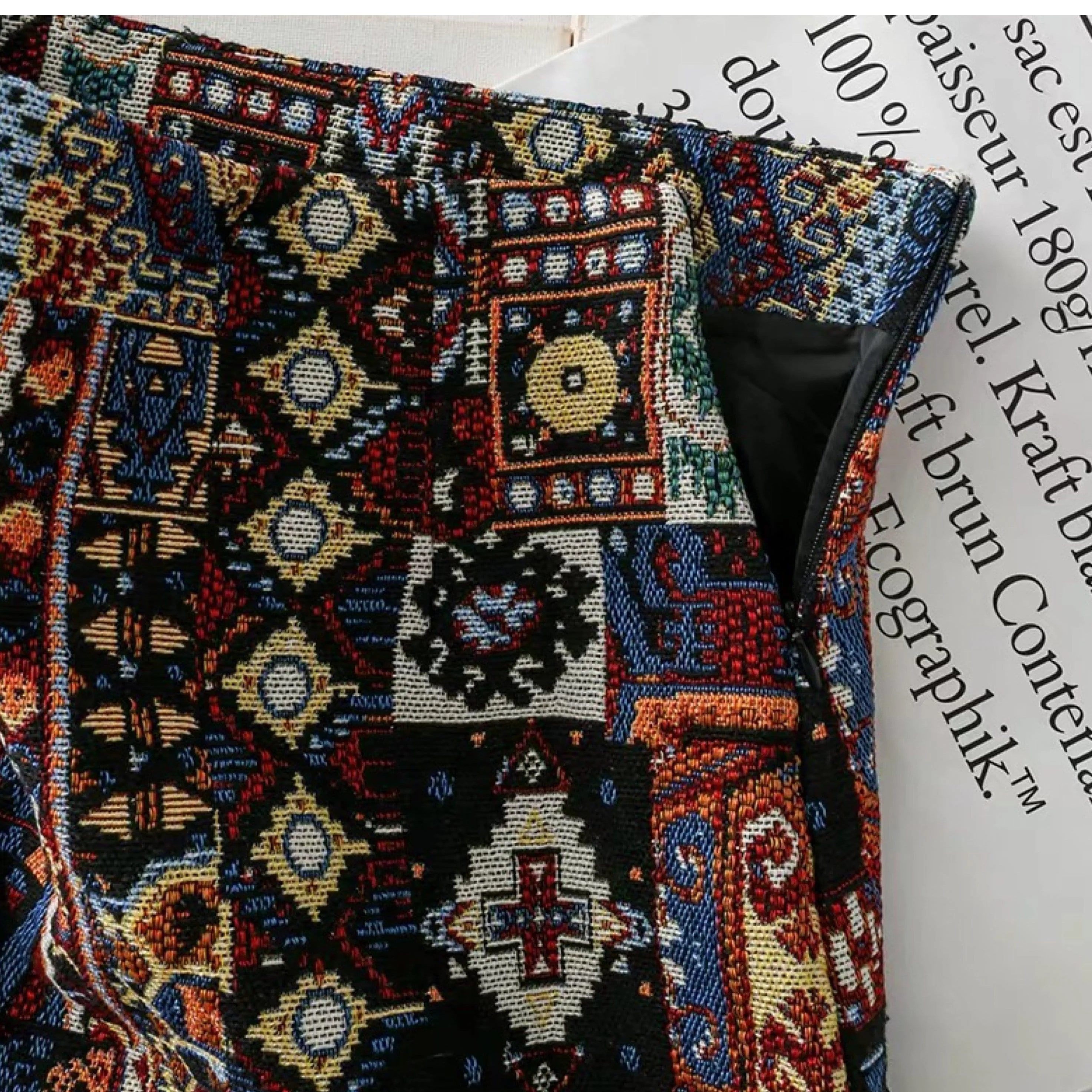 Vintage Tesla Embroidered Skirt In Blue - Image 3
