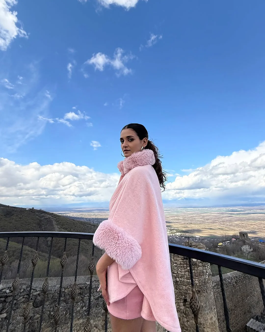 Violetta Premium Winter Capes with Fur Detailing In Pink - Image 4