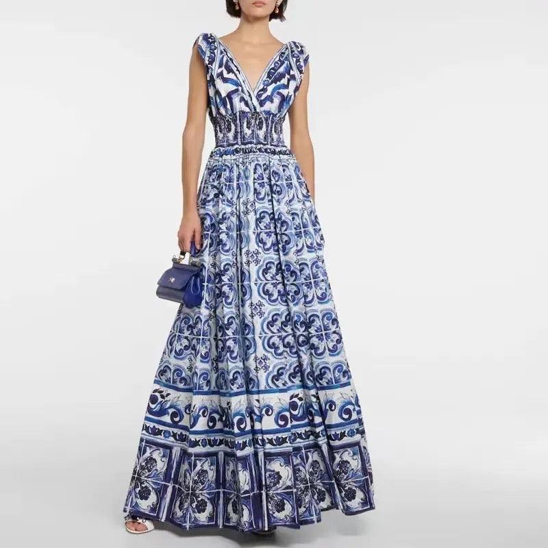 Wester Porcelain Print Maxi Dress In Blue - Image 3