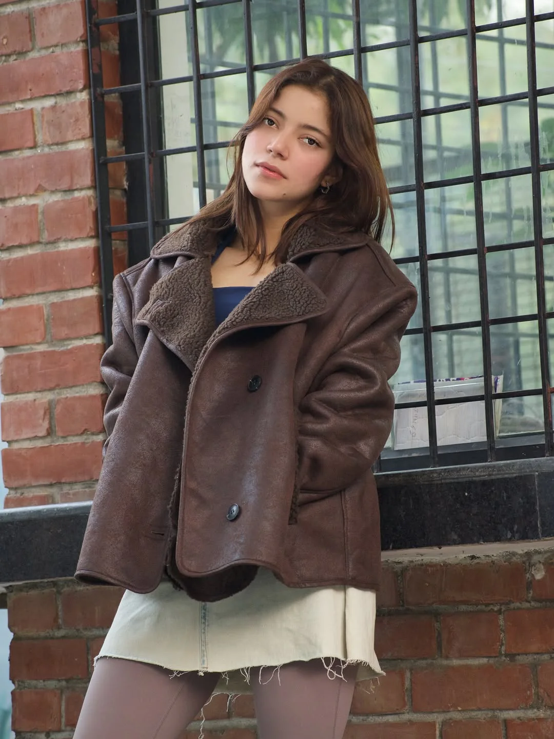 Zavi Faux Leather Fleece Lined Warm Coat - Image 2