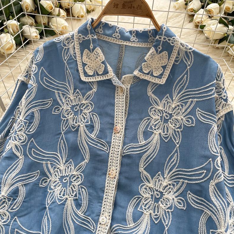 Zen Premium Embroidered Cotton Shirt In Blue - Image 2