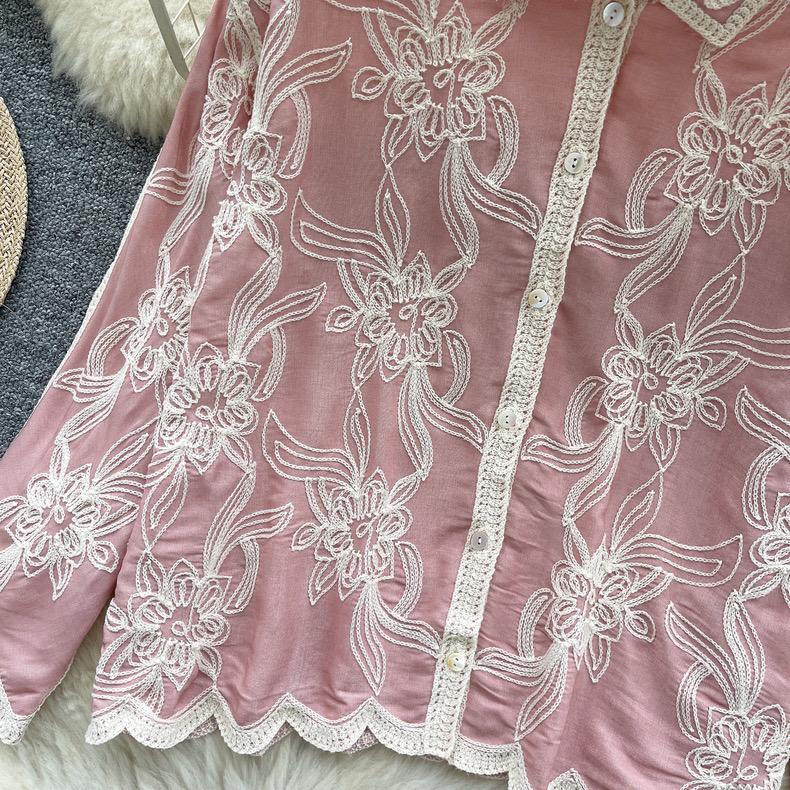 Zen Premium Embroidered Cotton Shirt In Pink - Image 3