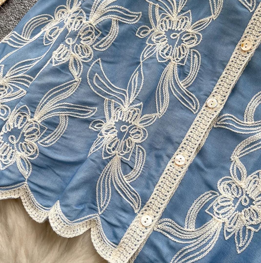 Zen Premium Embroidered Cotton Shirt In Blue - Image 3