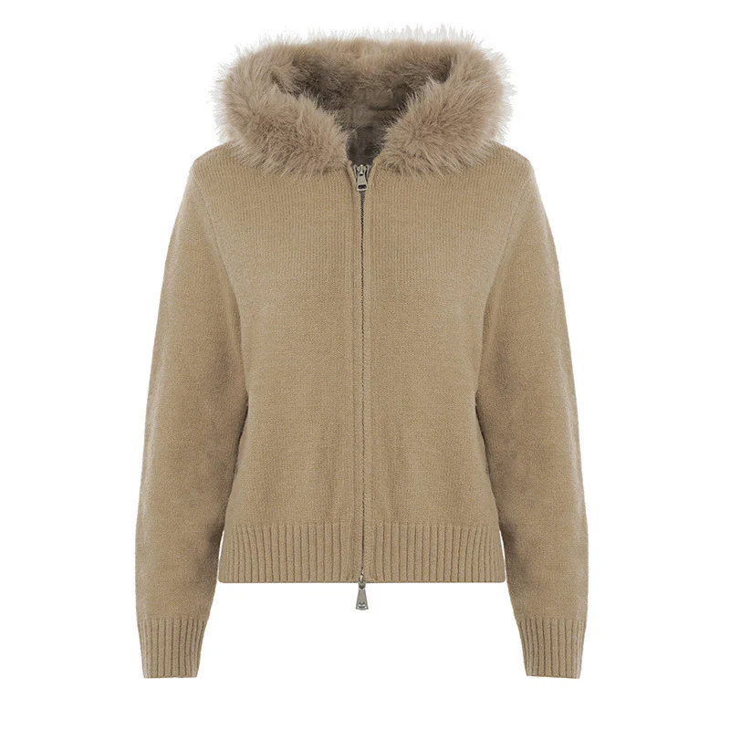 Zeta Fur Woolen Jacket In Brown - Image 8