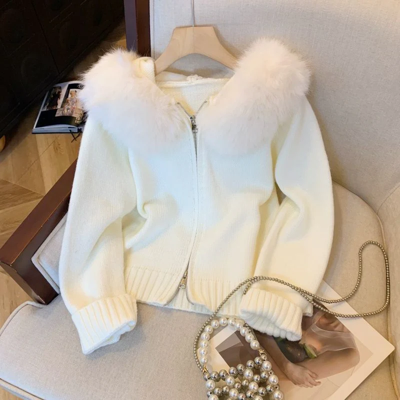 Zeta Fur Woolen Jacket In Off White - Image 3