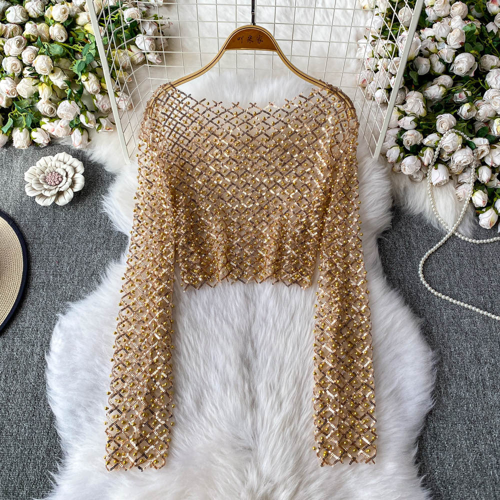Zinia Mesh Sequined Crop Top - Image 2